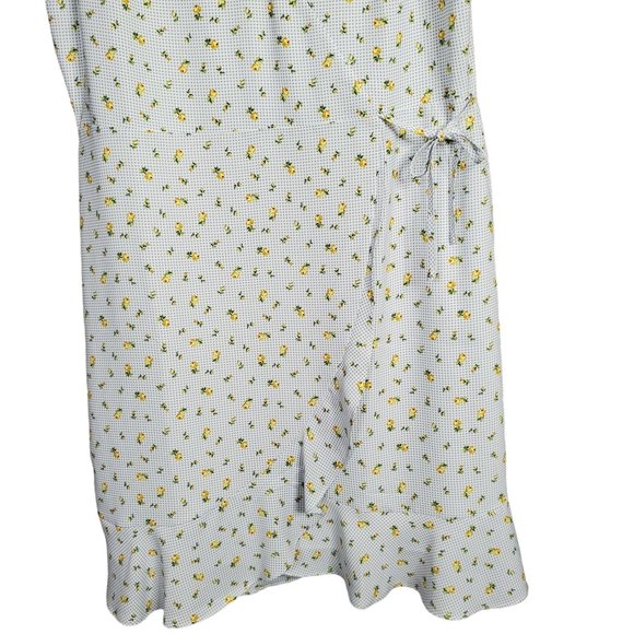 Loft Size 14 Dress Long Gingham Floral Flutter Sleeve Faux Wrap Ruffle Hem Lined - Picture 9 of 15